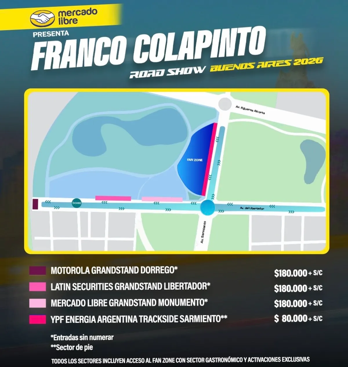 imagen de precios de entrada de road show de franco colapinto